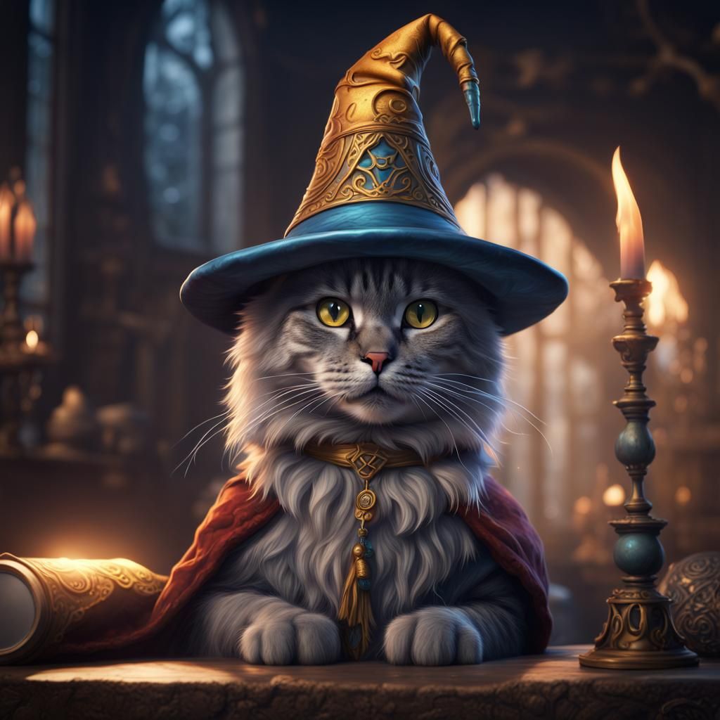 Cat Wizard in Detailed Fantasy Art