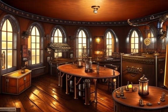 Victorian Steampunk Tavern with Copper and Edison Bulbs