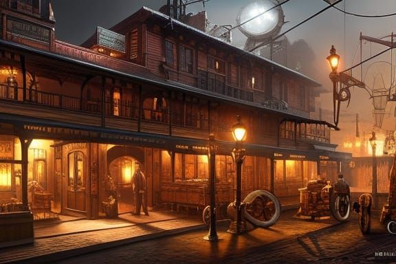Steampunk Tavern in Victorian Style with Copper Details
