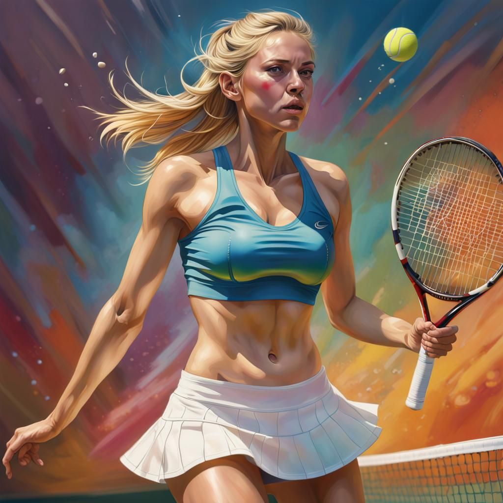 Tennis Player in Action: Hyperrealistic Splash Art