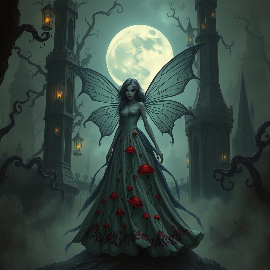 Gothic Fairy in Ominous Mushroom Gown