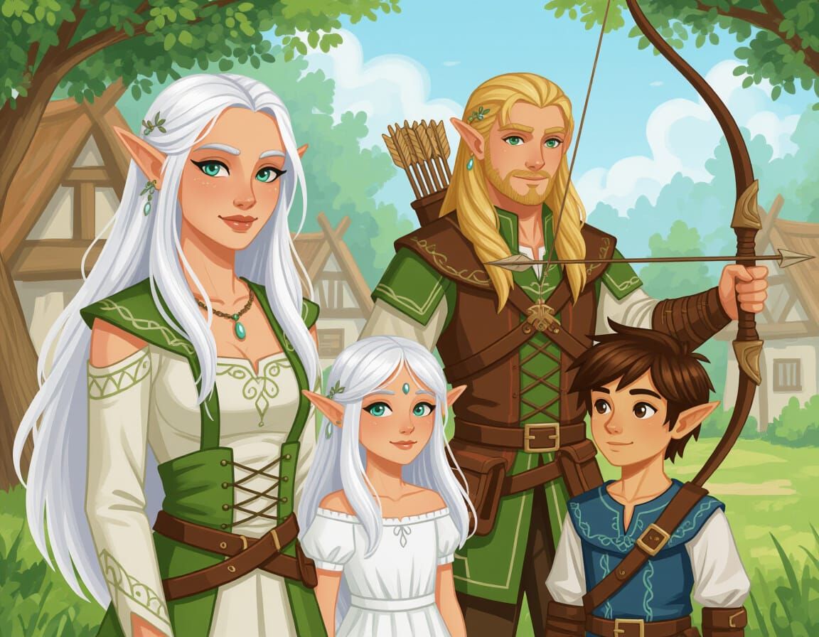 Elven Family in Village Setting