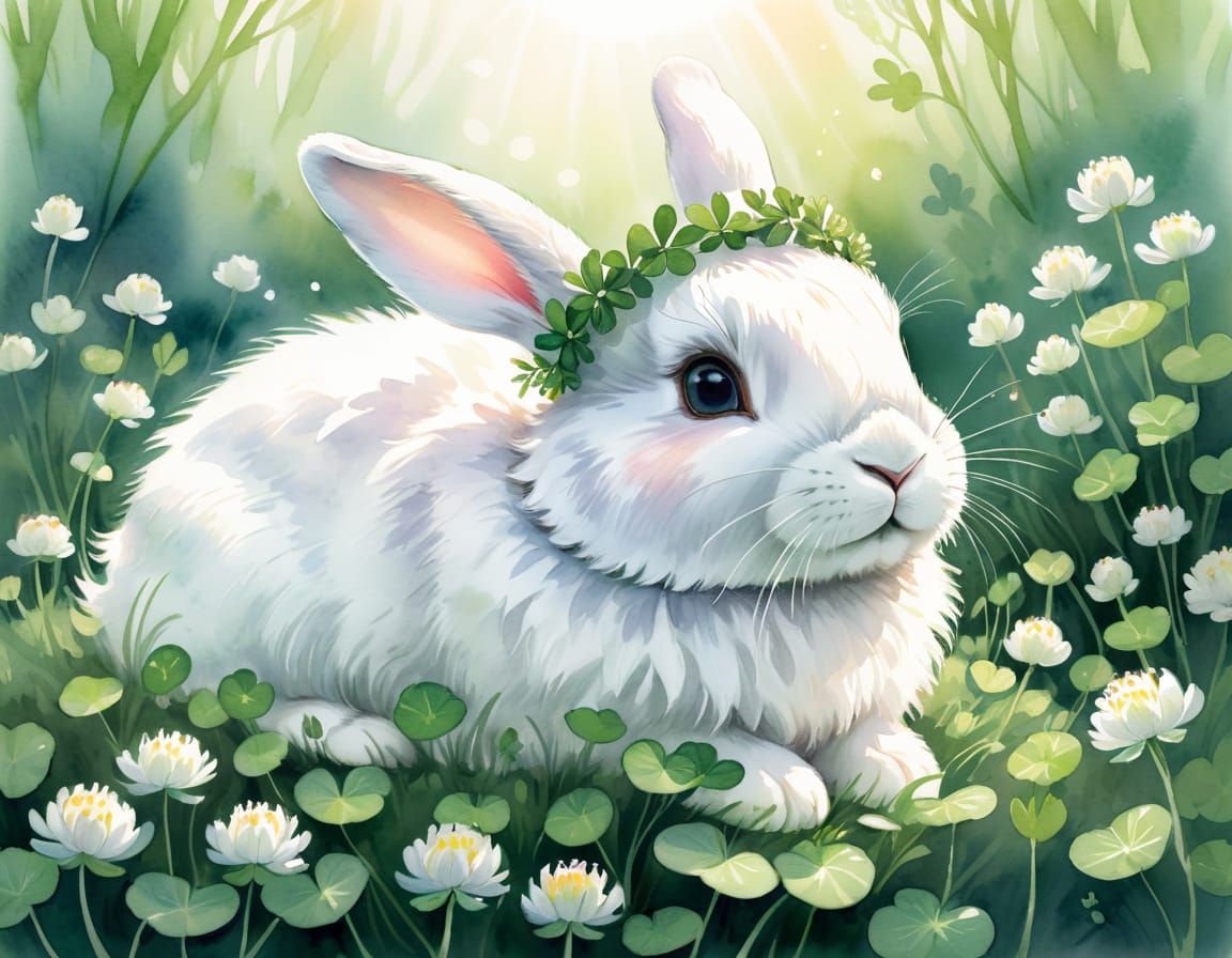 Whimsical Watercolour Bunny in a Floral Crown