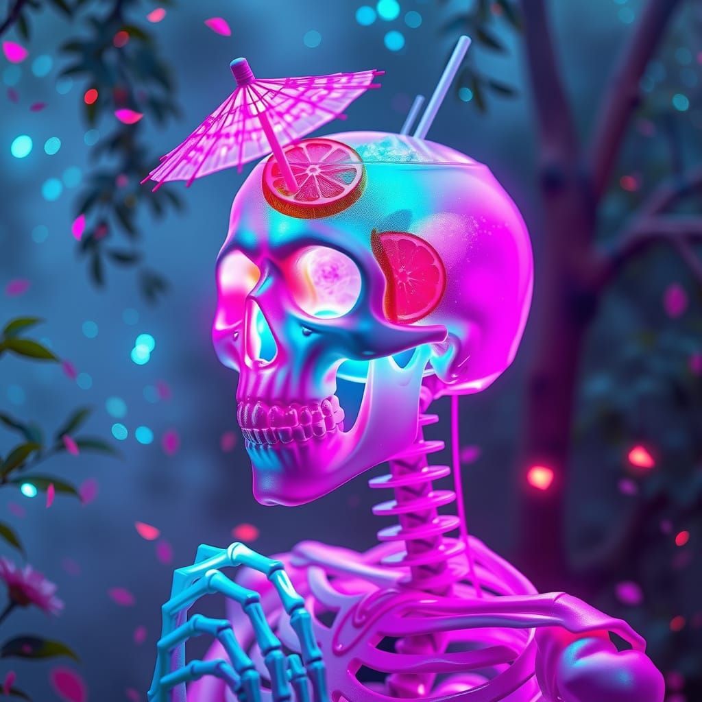 Crystal Skeleton Cocktail in Neon Forest