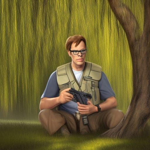 Dr. Jackson Under Willow Tree: Hyperrealistic Portrait