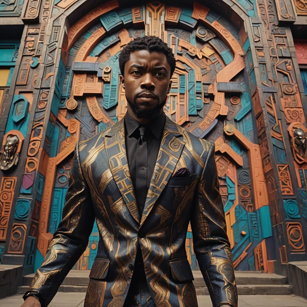 Regal Wakandan King in Afro-Futurist Magnificence