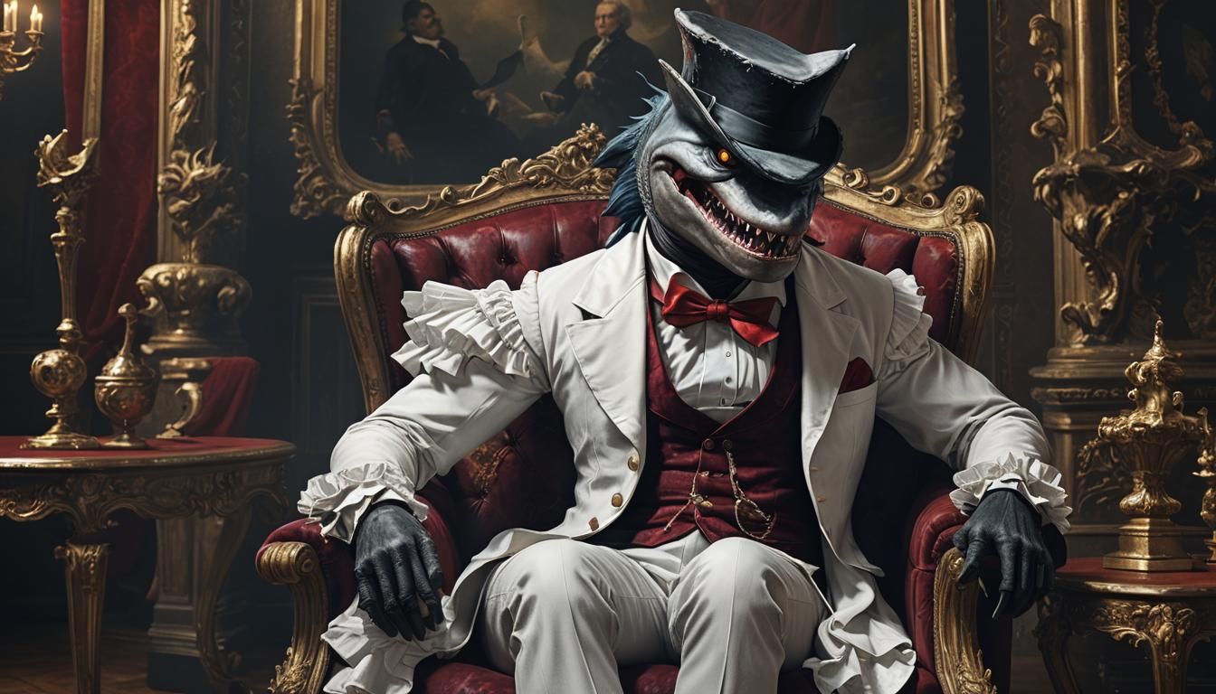 Elegant Wereshark Gentleman in a Castlevania Setting