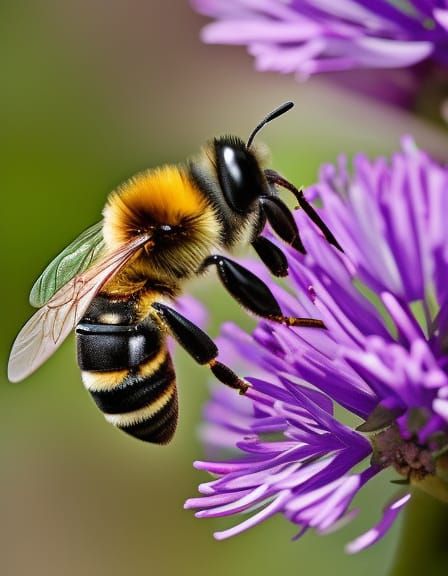 Bee in Flight: Detailed Macro Color Portrait