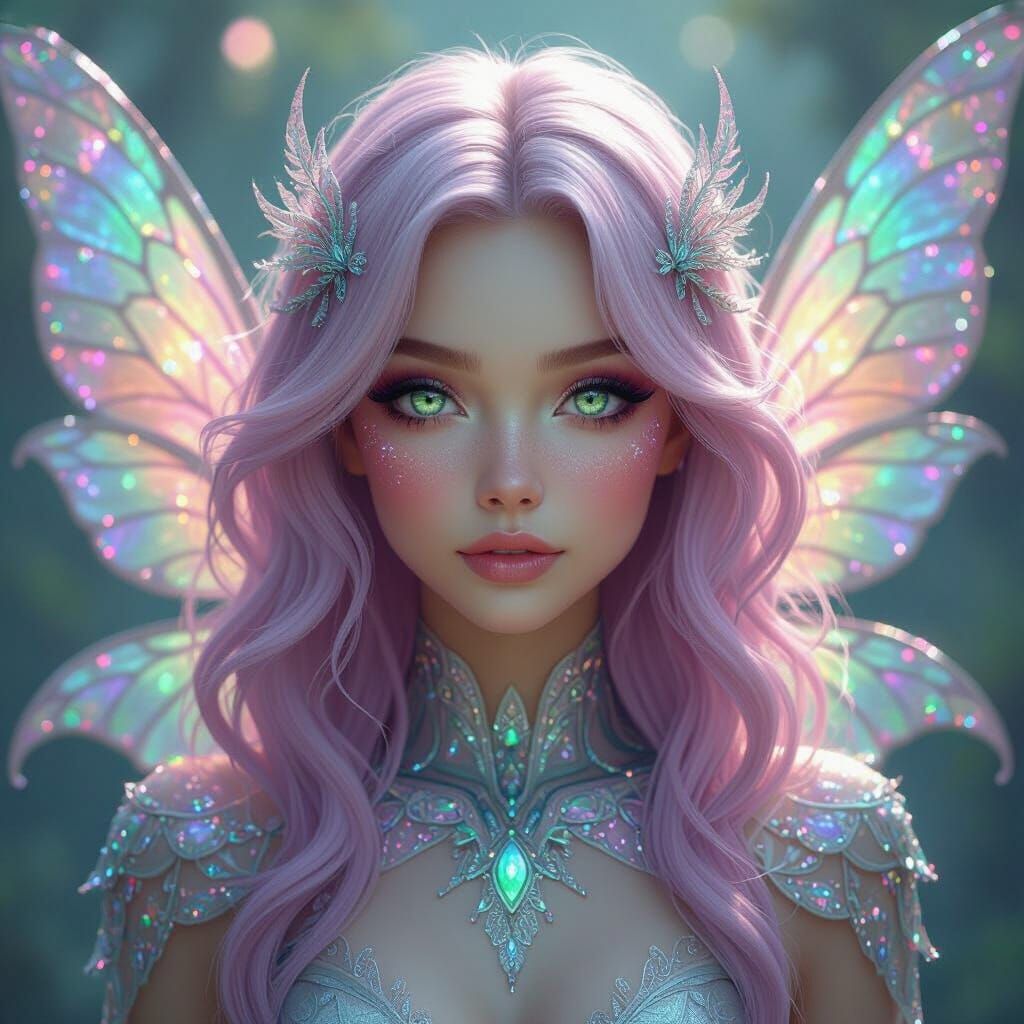 Alien Woman with Pearlescent Skin and Opalescent Wings