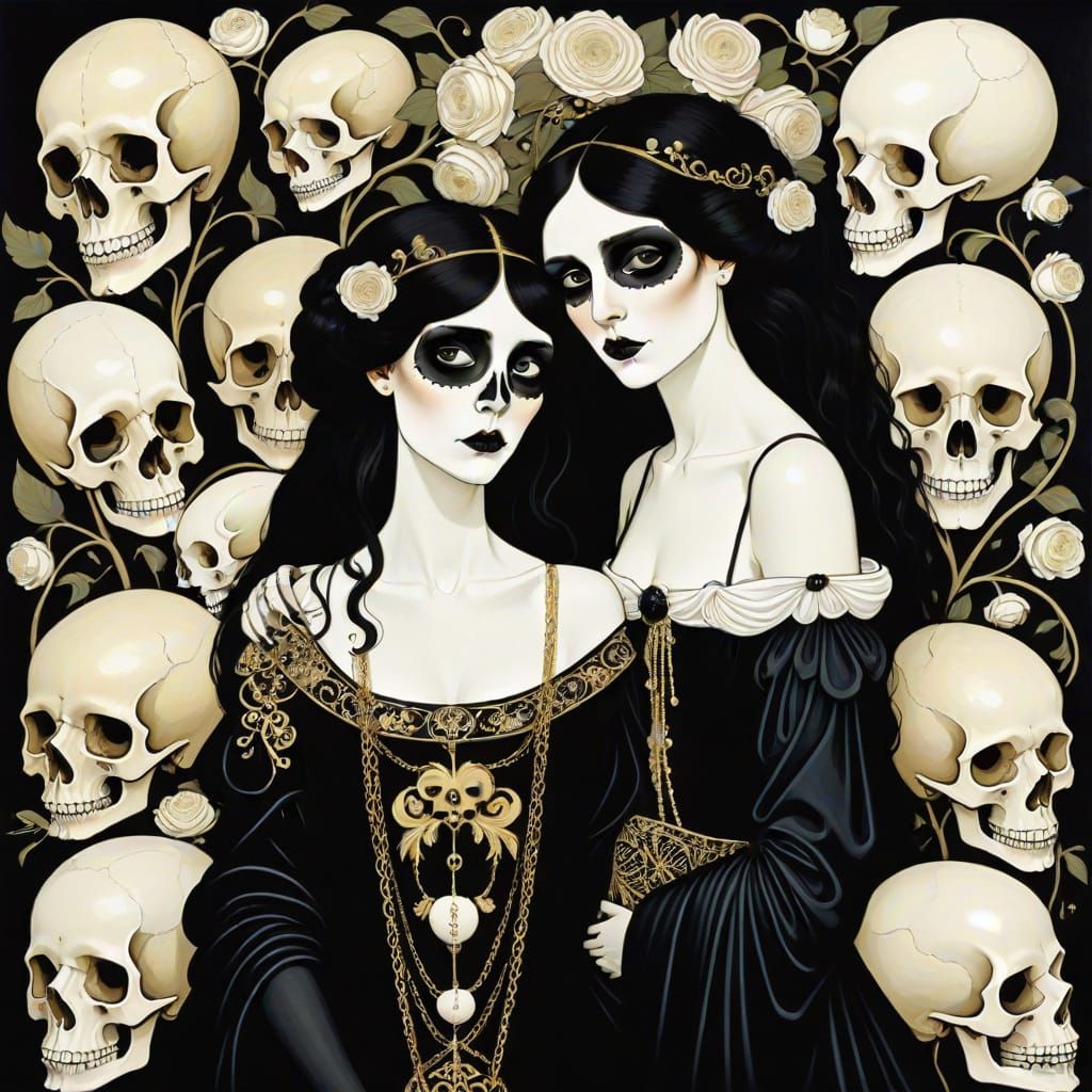 Gothic Macabre Cartoon with Skulls