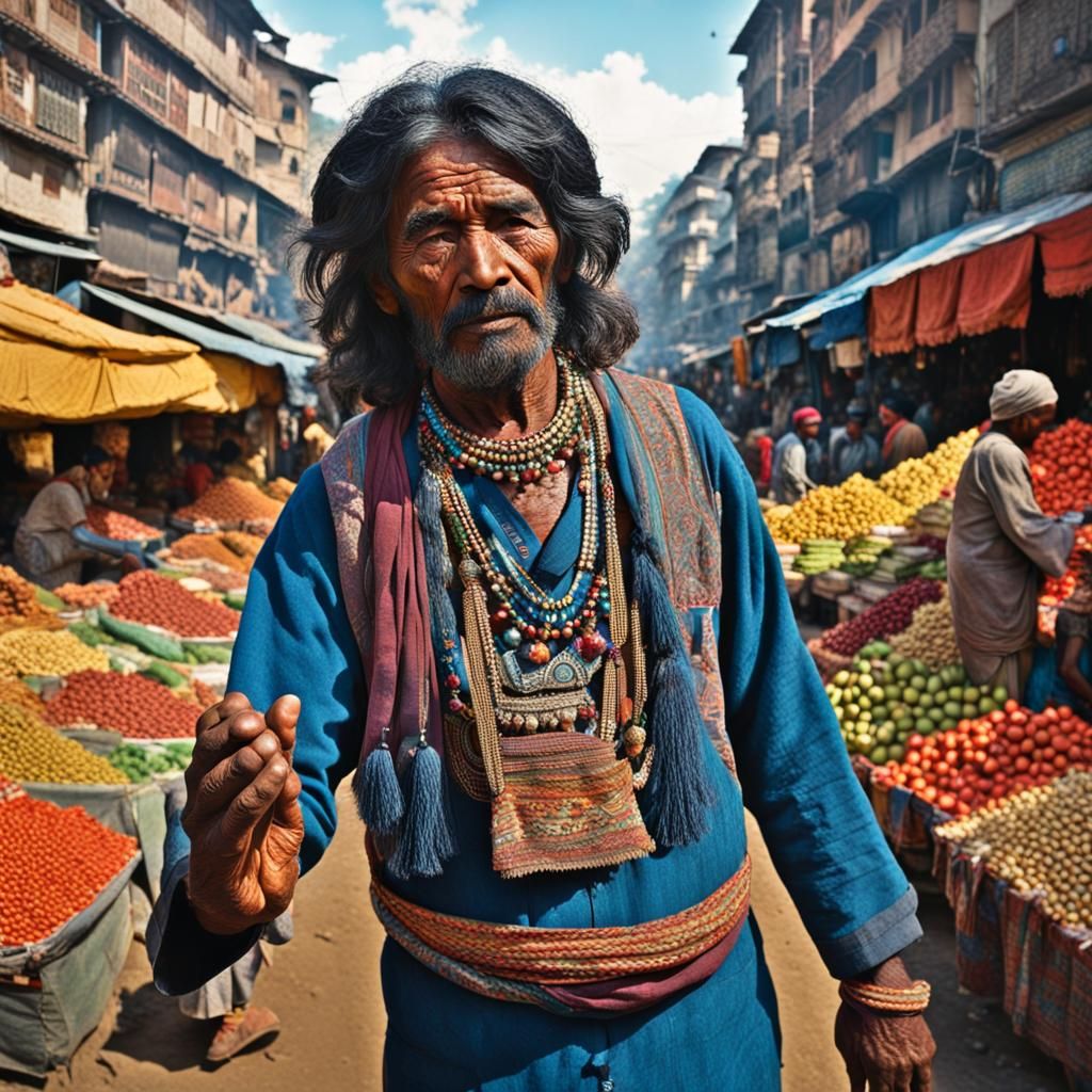 Kathmandu Market Scene, 1970s Hyperrealistic Photo