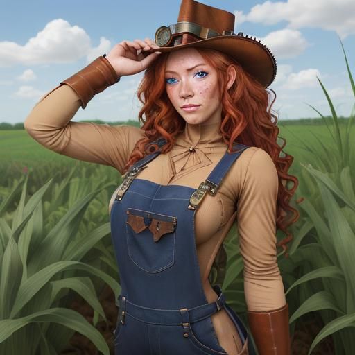 Steampunk Farmer Harvesting Blue Corn