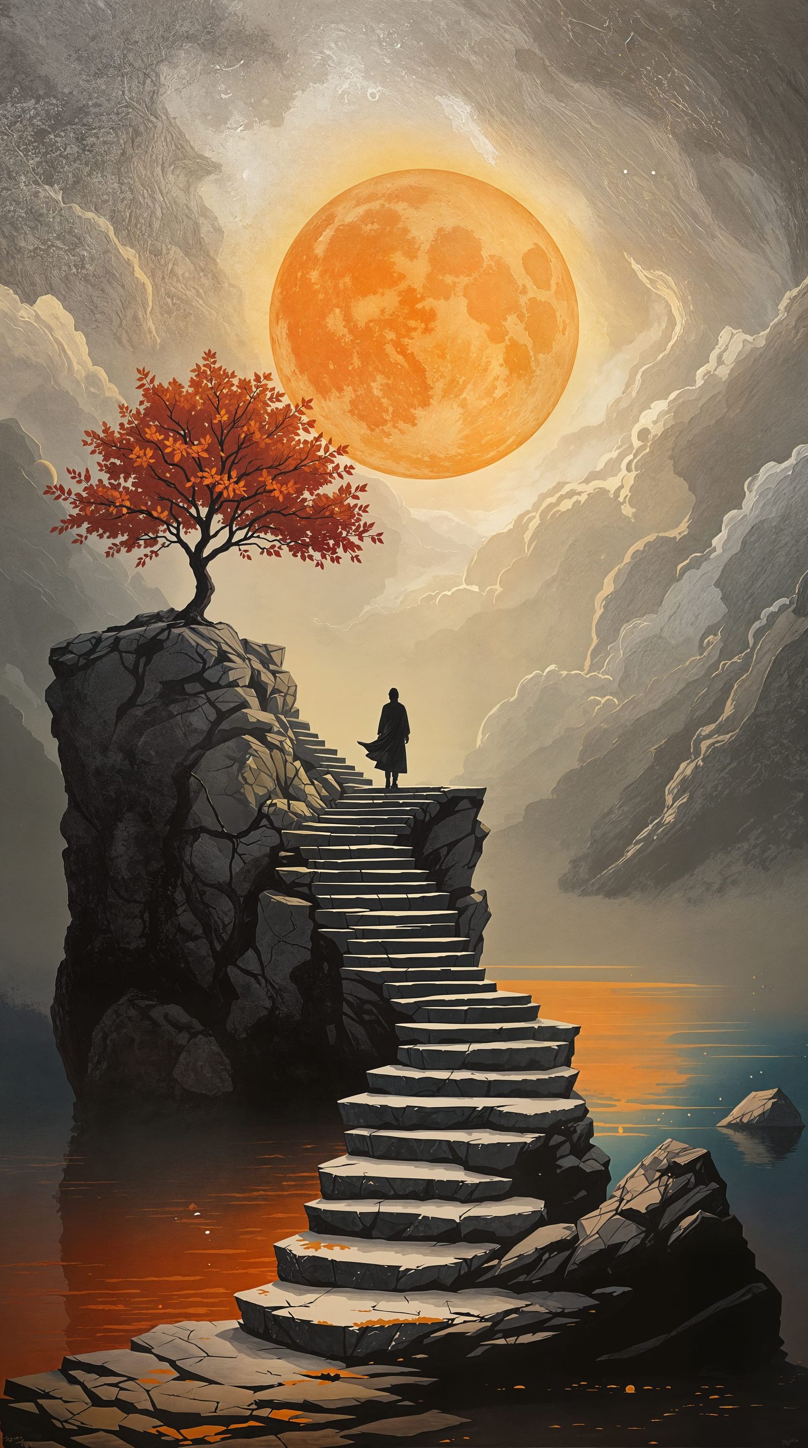 Ethereal Ascension Under a Blazing Moon