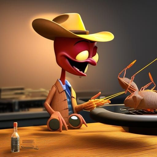 Spider Cowboy Rides Kangaroo: Pixar-Style 3D Digital Art