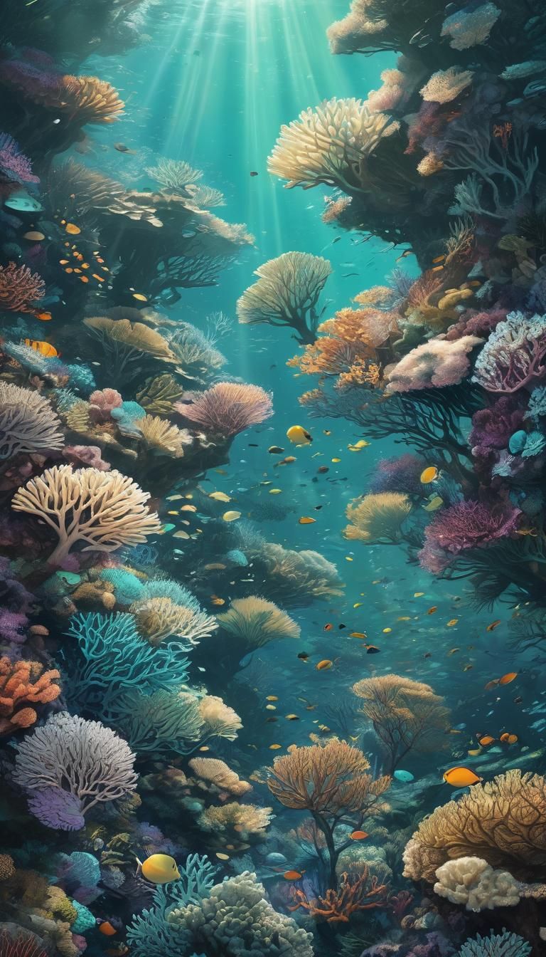 Vibrant Ocean Reef Teeming with Life in Makoto Shinkai Style