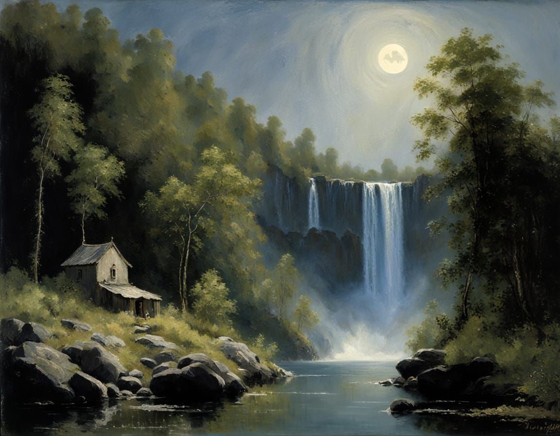 Classical Landscape with Waterfall and Shrine