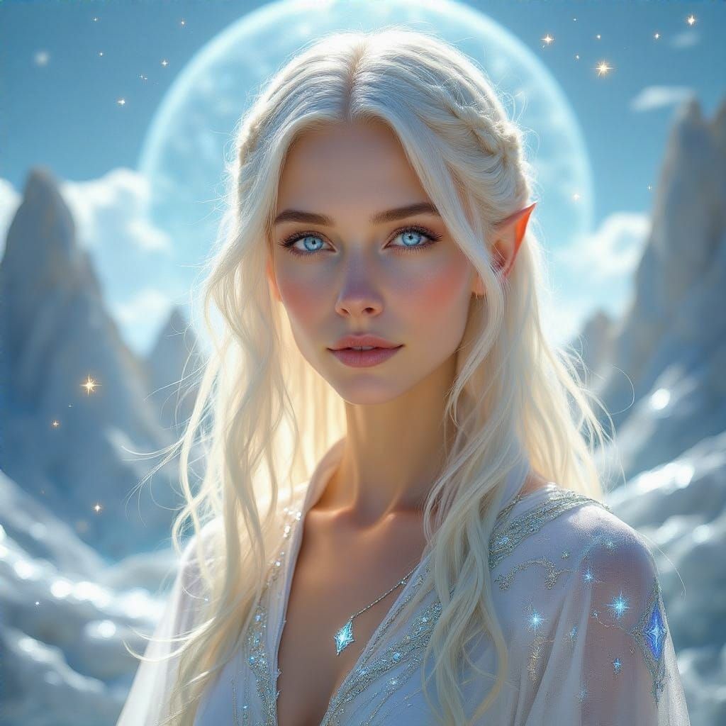 Ethereal Pleiadian Being in Celestial Crystalline Landscape