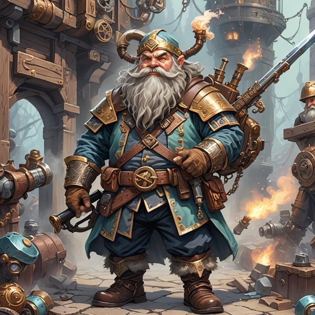 Dwarf with Steampunk Rifle in Pastel Fantasy Art