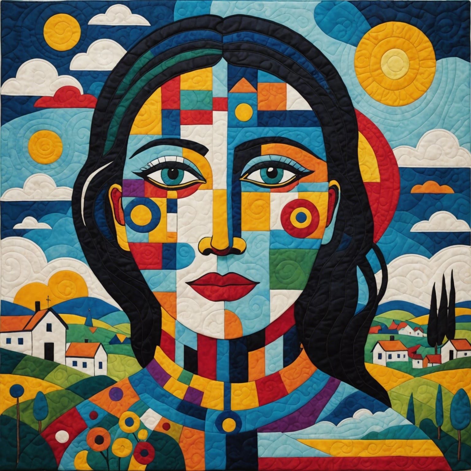 Abstract Double Exposure Quilted Art