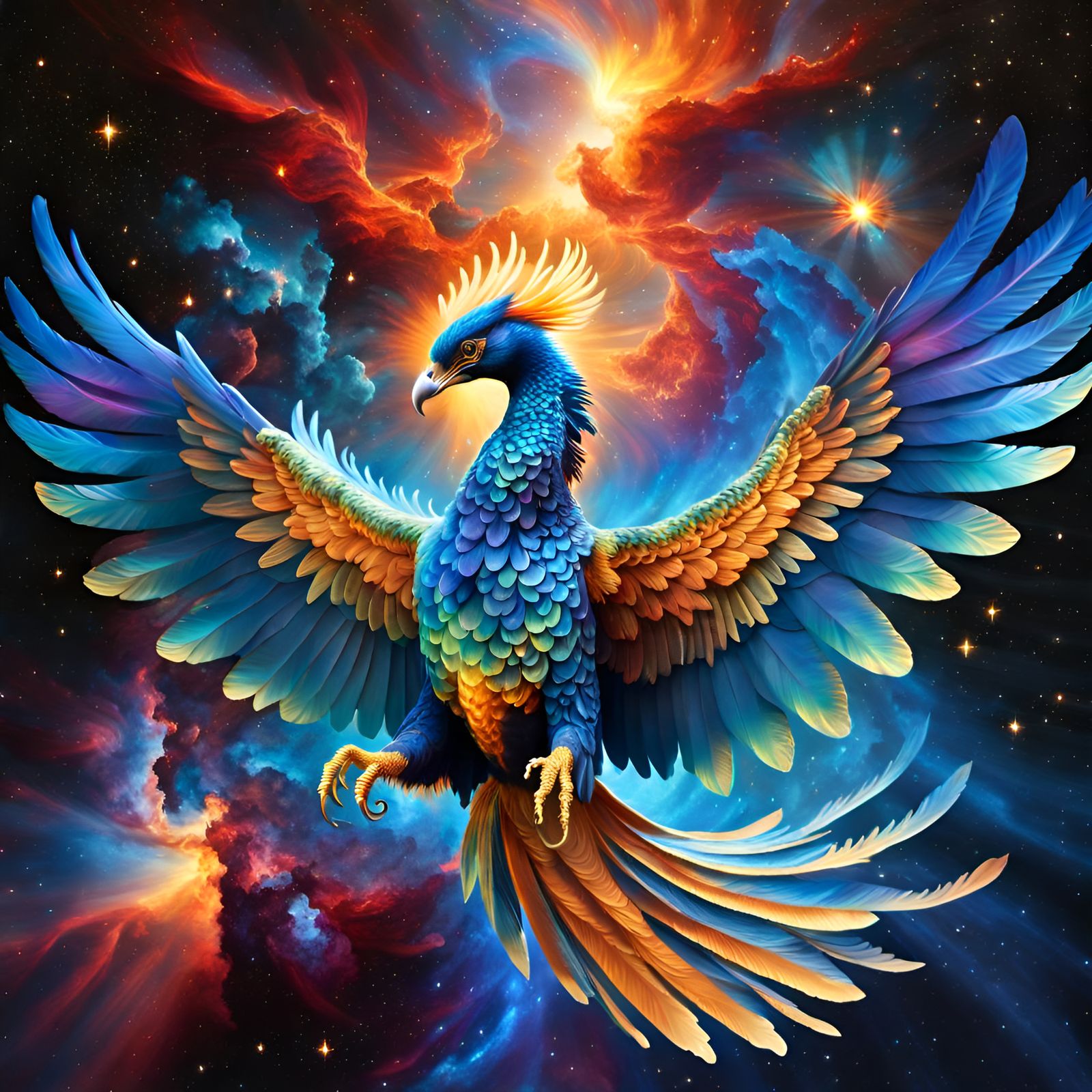 Mystical Phoenix Soaring Through the Universe