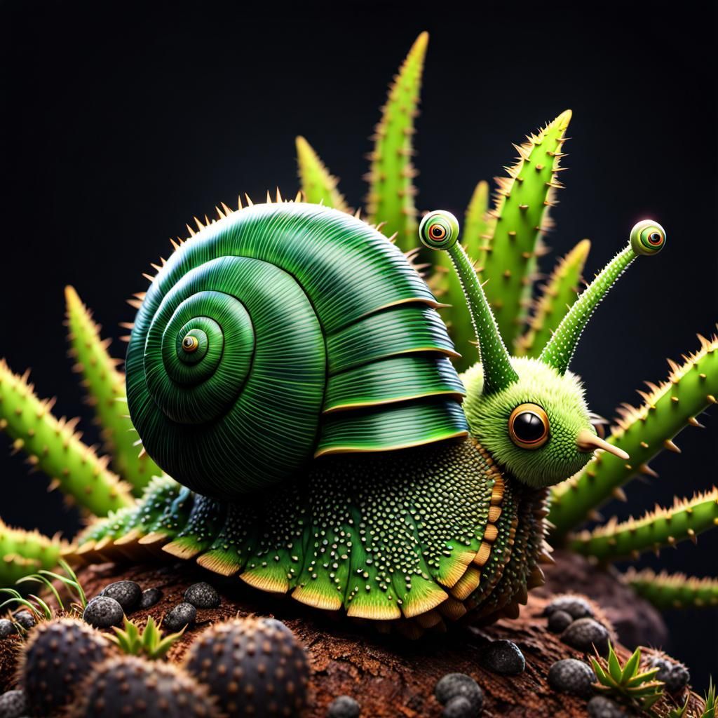 Cactus Punk Snail Character on Pedestal