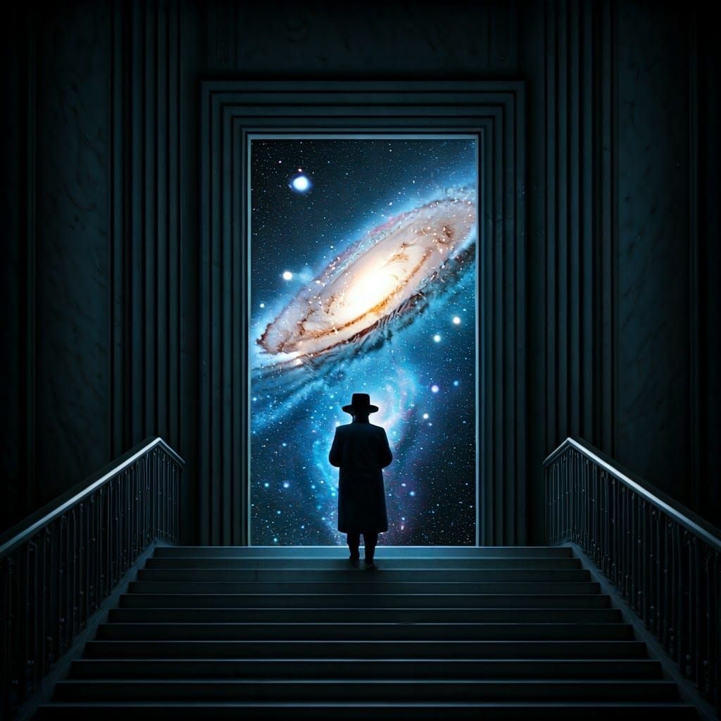 Orthodox Man at Doorway to Galaxy: Astral Illustration