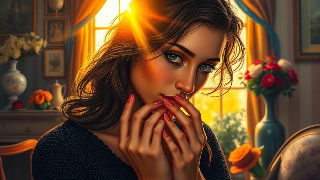 Vibrant Woman in Love Illuminated by Golden Light
