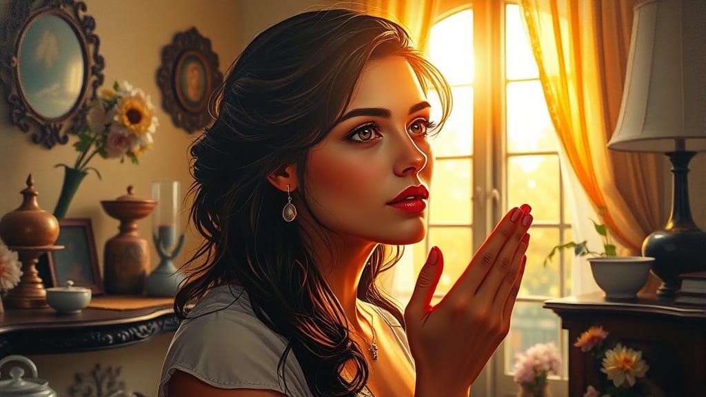 Ethereal Portrait of a Loving Woman in Soft Golden Light