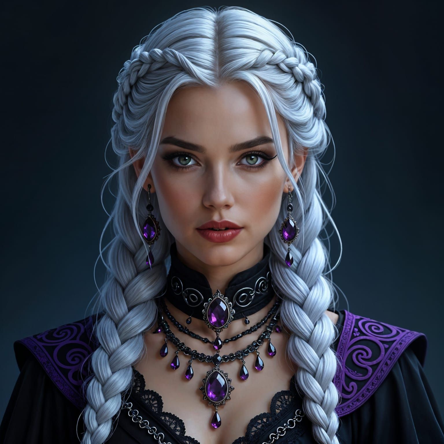 Dark Empress Adorned with Onyx and Amethyst Jewelry