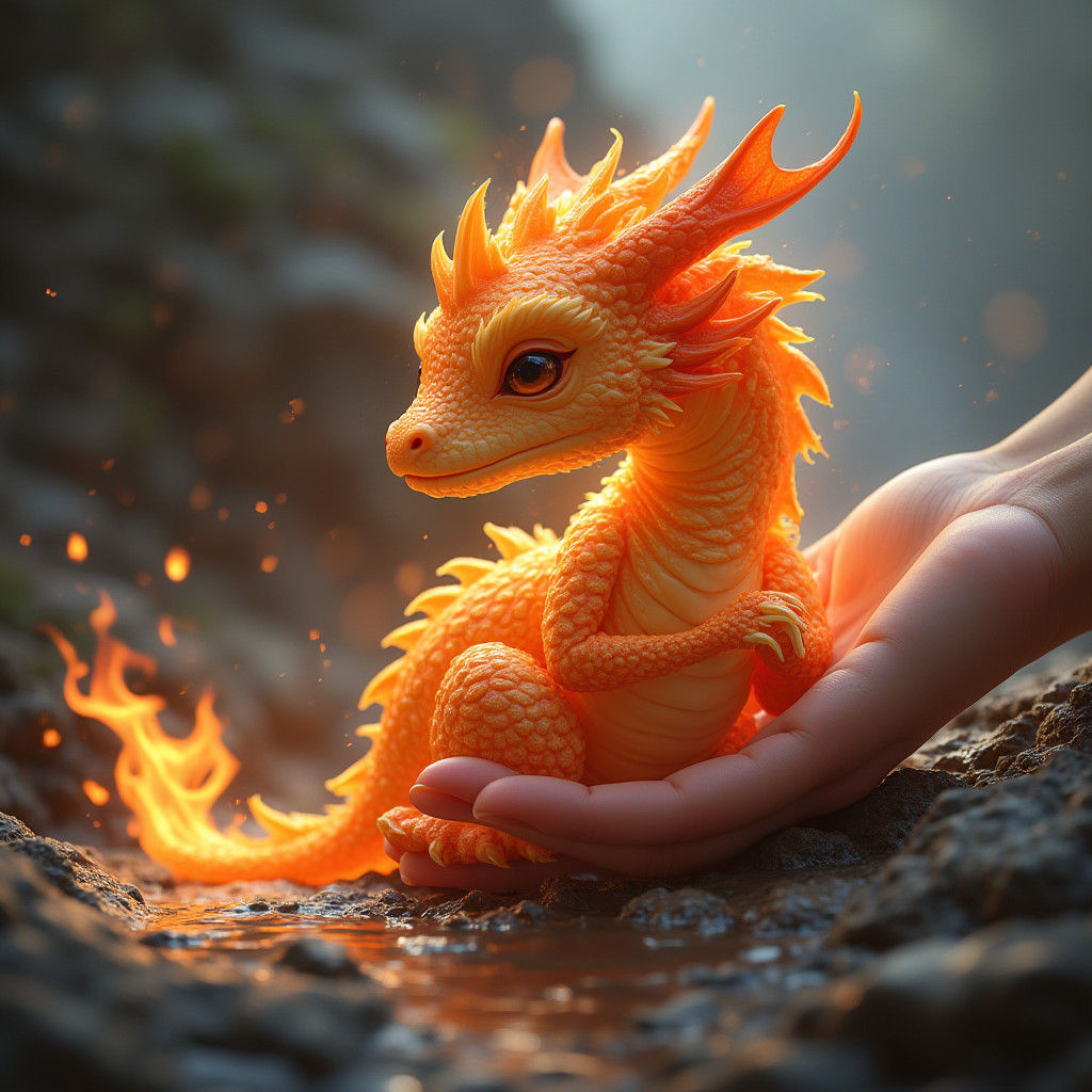 Cuddly Flame Dragonling Pet by Water Hand