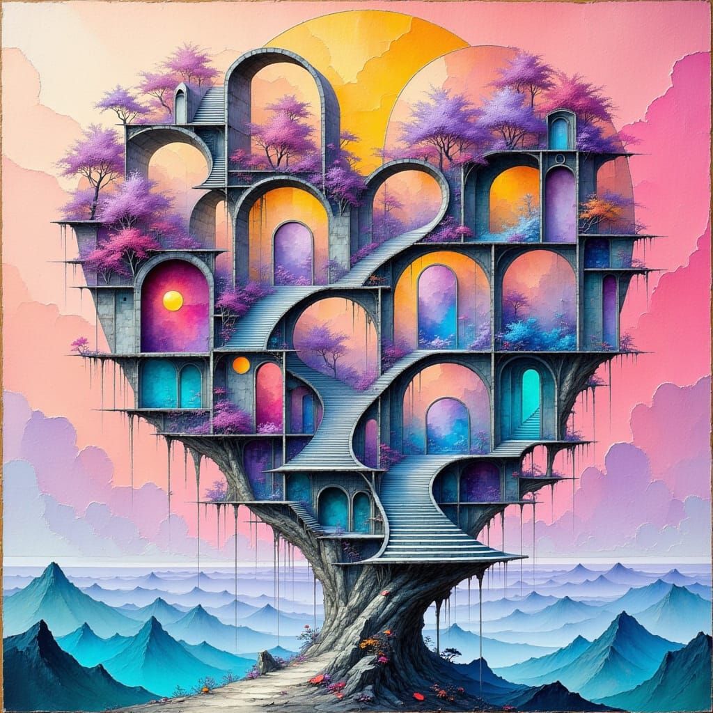 Ethereal Heart Structure in Vibrant Pastels