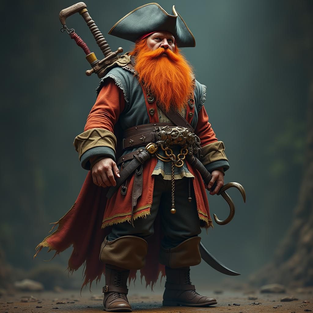 Ginger-Bearded Pirate with Hook Hand, Fantasy Art