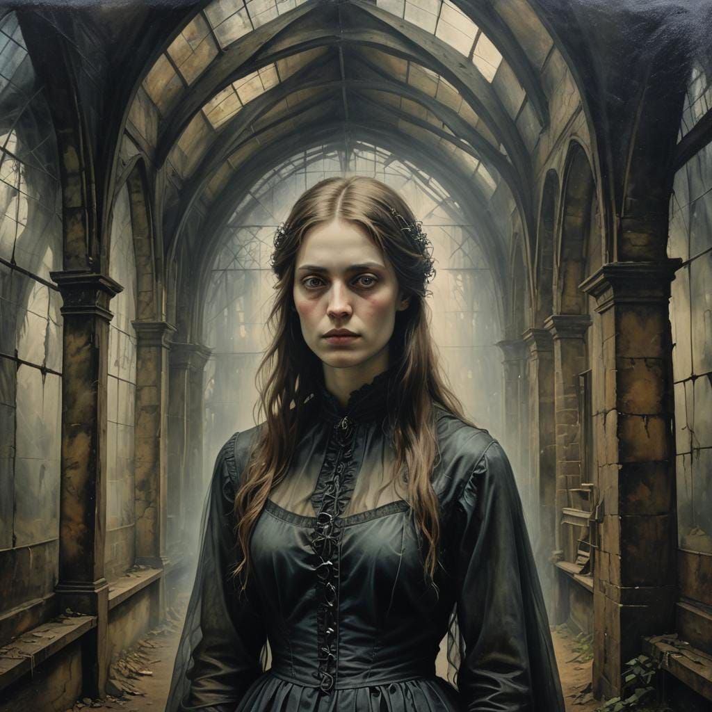 Ethereal Spectral Woman in Gothic Victorian Nightmare