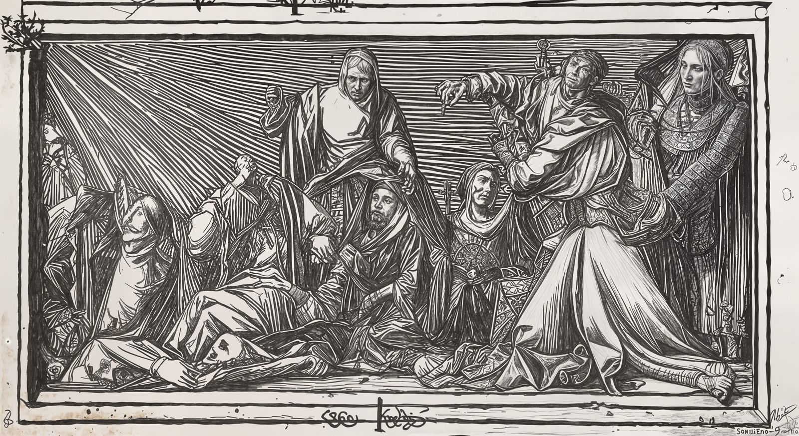 Danse Macabre in Renaissance Woodcut Style