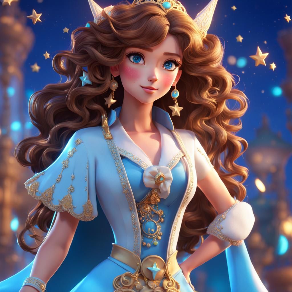 Anime Girl in Star Outfit: 3D Digital Art