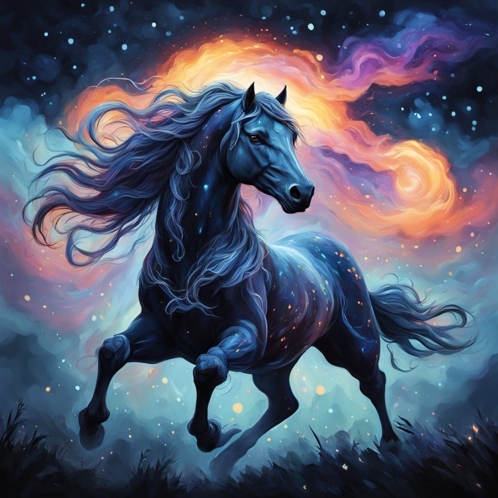 Sleipnir Galloping Through the Night Sky