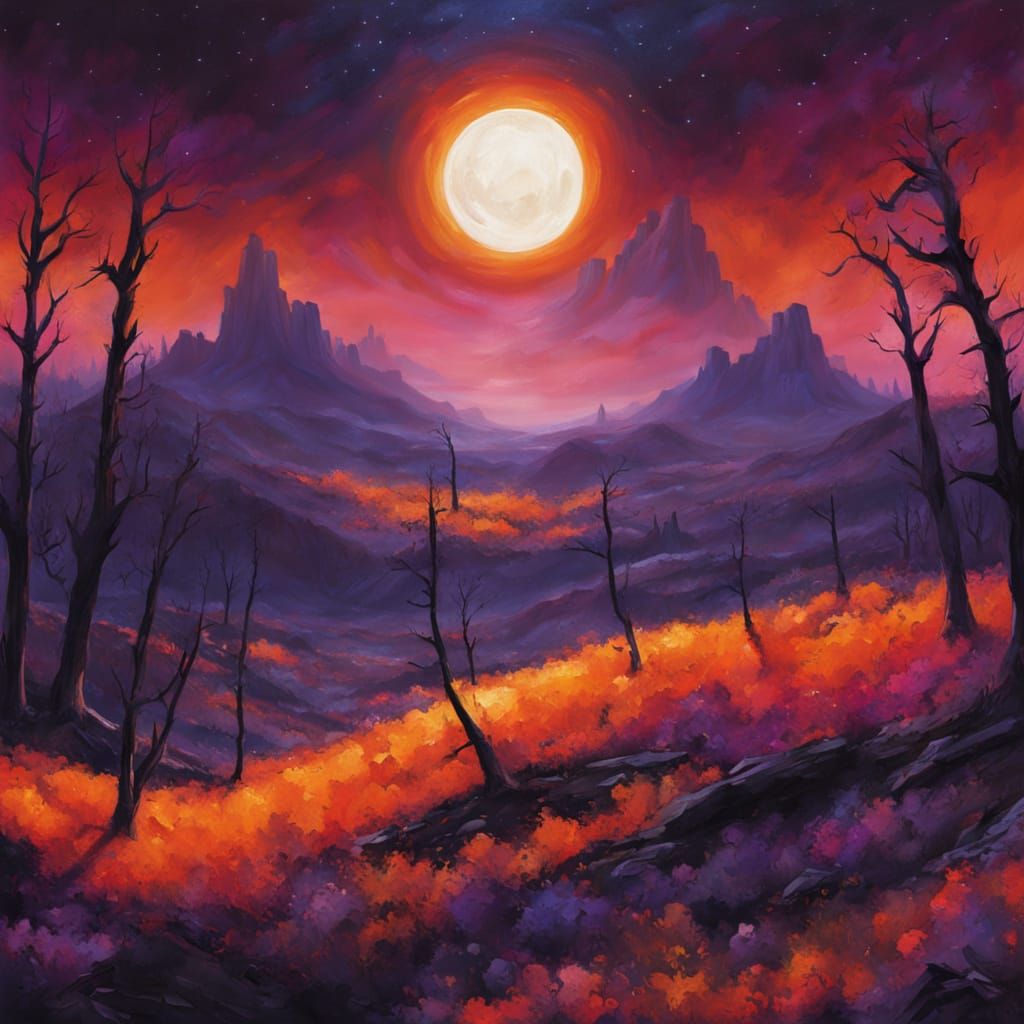 Surreal Panoramic Eclipse in a Moody, Vibrant Landscape