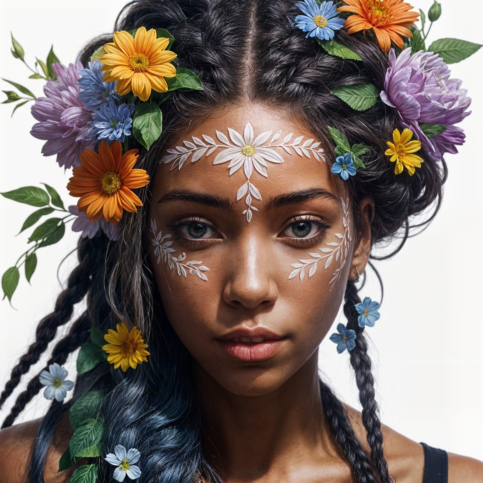 Flower Child Portrait With Wild Hair and Braids