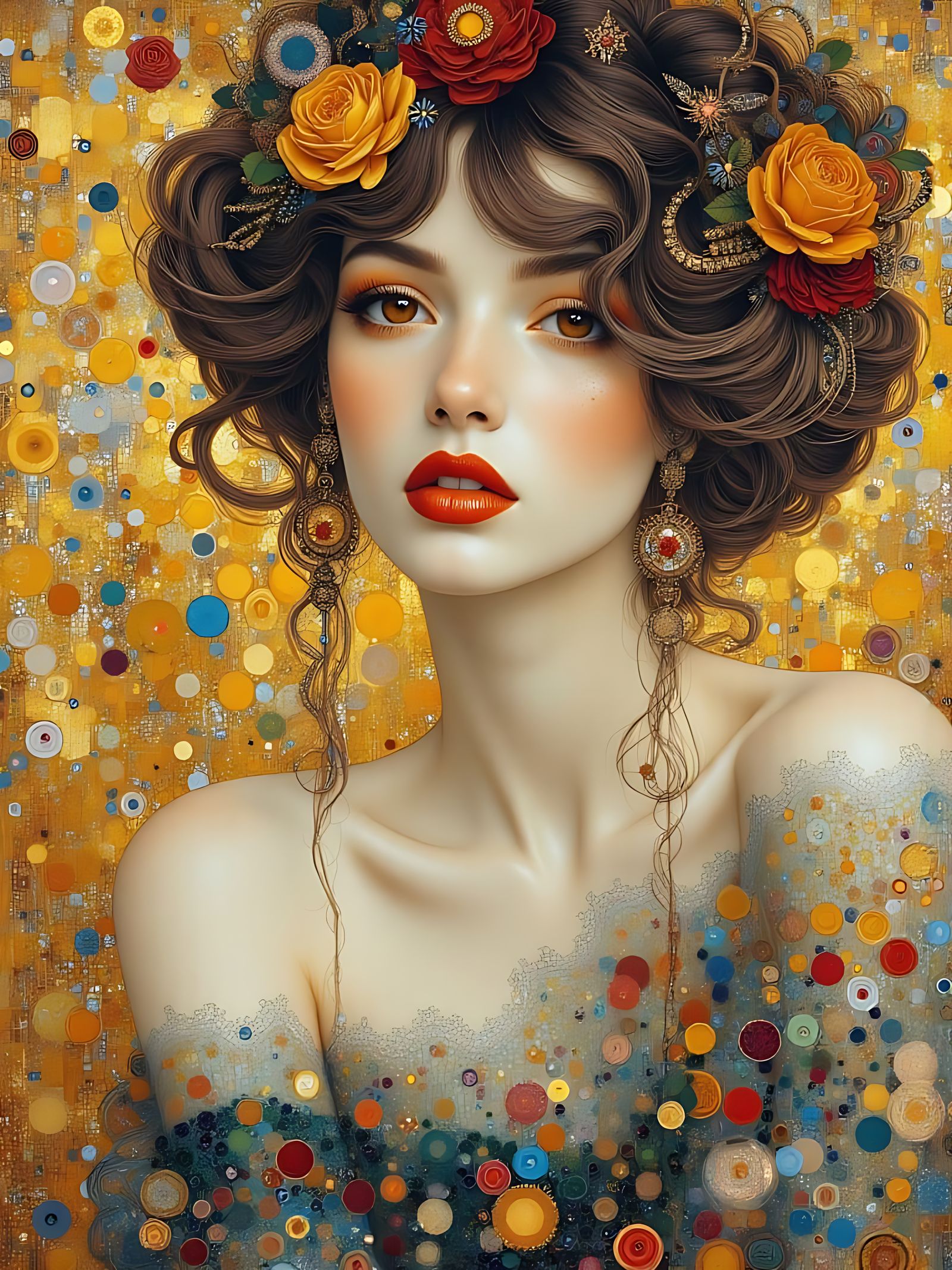 Gustav Klimt-Inspired Portrait in Photorealistic Watercolour