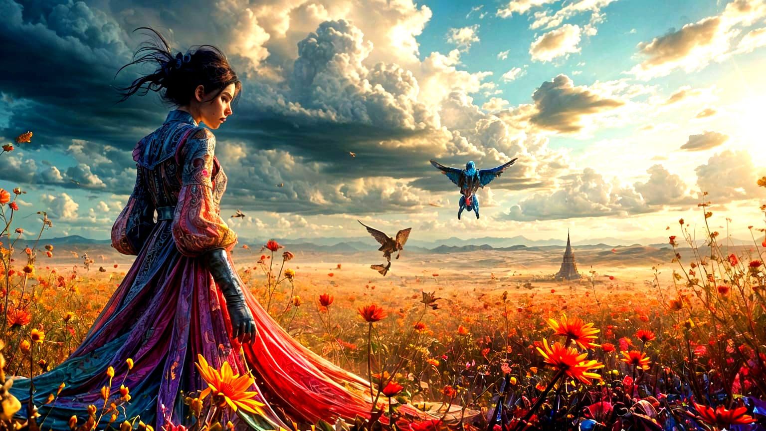 Retro-Futuristic Girl in Hyper-Fantasy Realm