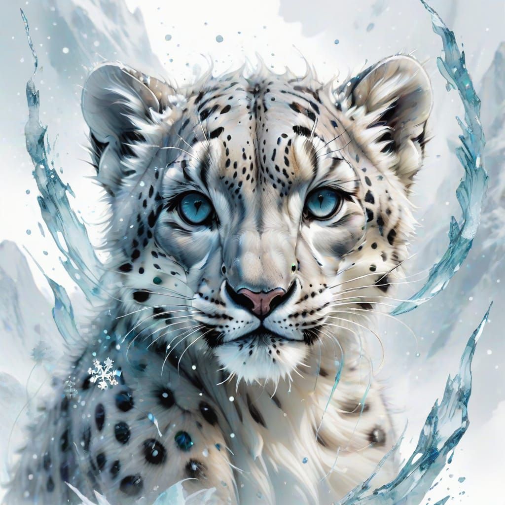 Surreal Snow Leopard Cub Plays Among Swirling Snowflakes in ...
