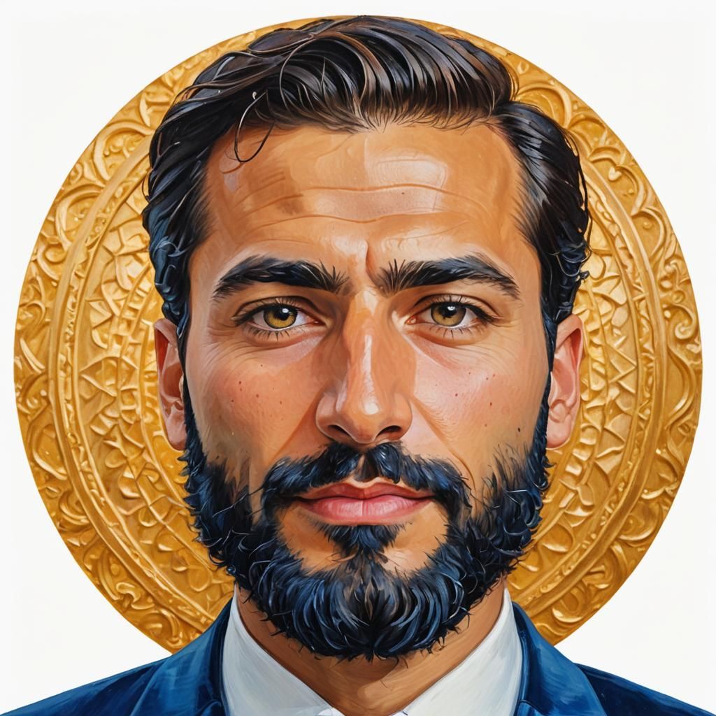 Handsome Man in Blue Velvet Suit: Neo-Impressionist Portrait