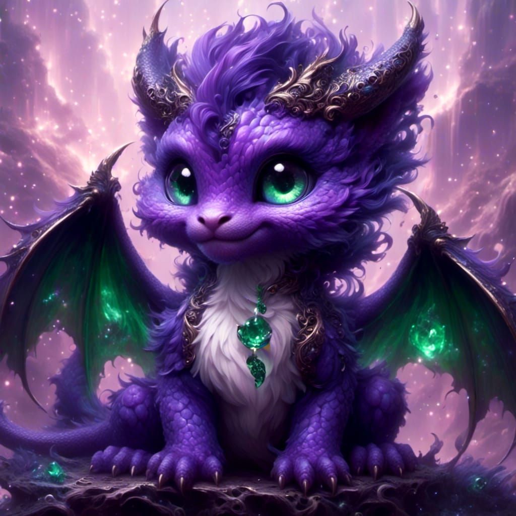 Adorable Purple and Green Furry Chibi Dragon