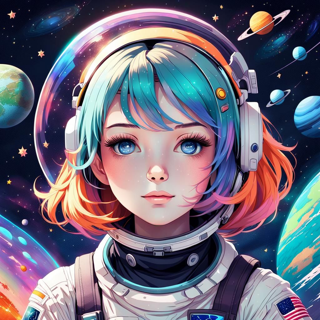 Anime Astronaut Girl in Vibrant Space