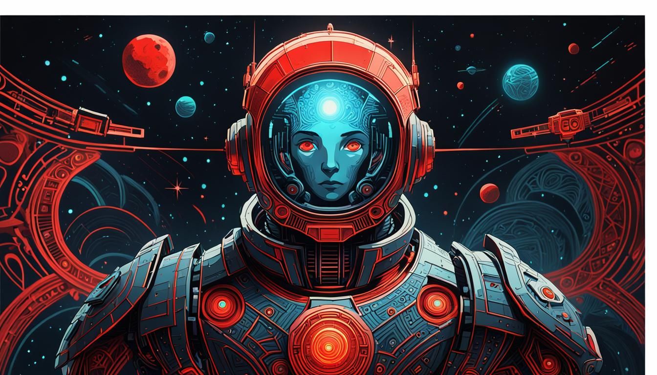 Noctilucent Holographic Robot in Art Deco Style