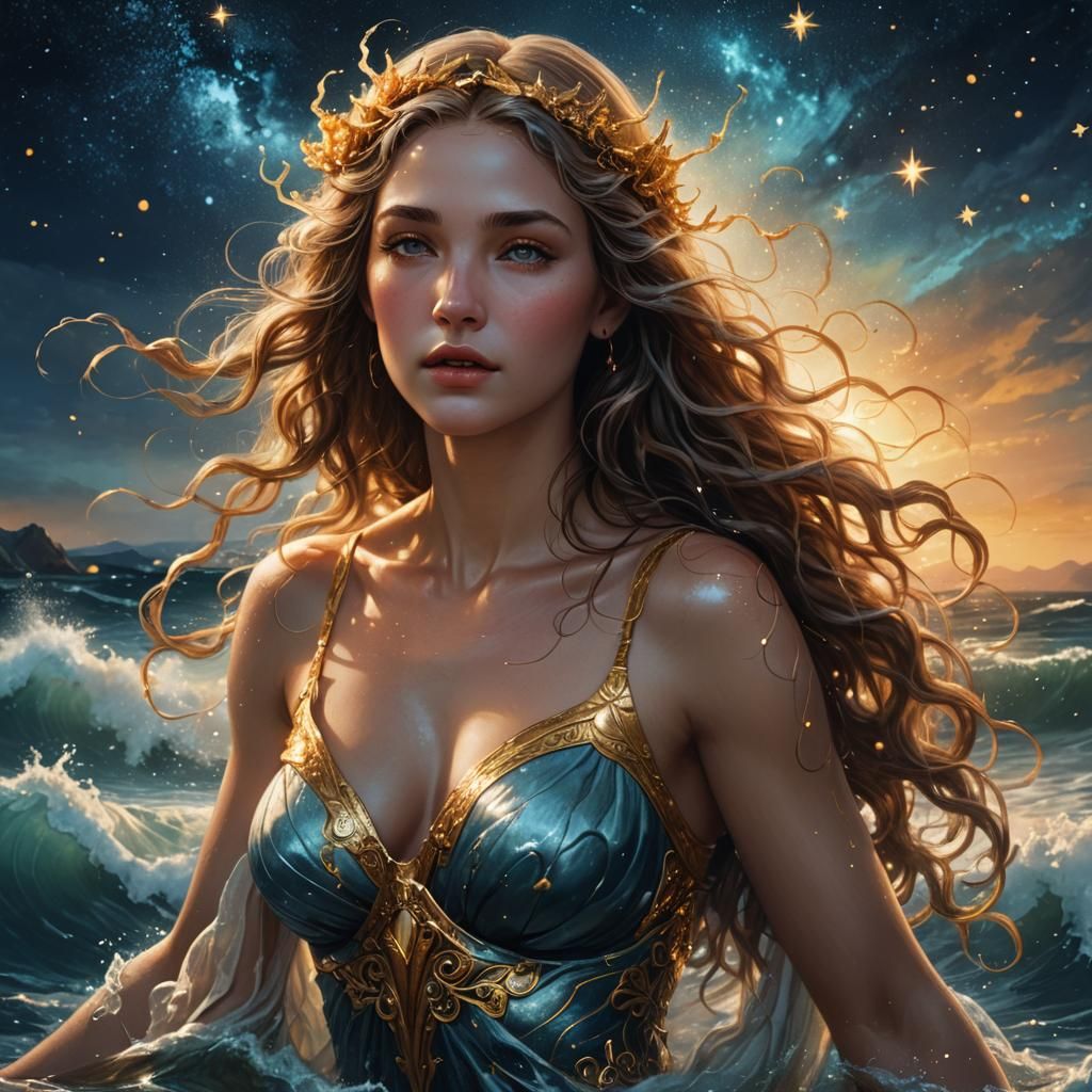 Aphrodite Rising: Fantasy Art Portrait in Deep Colors