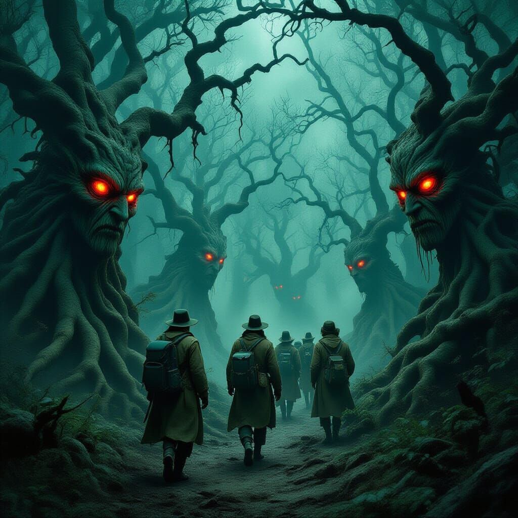 Explorers Enter Cursed Forest in Horror Style