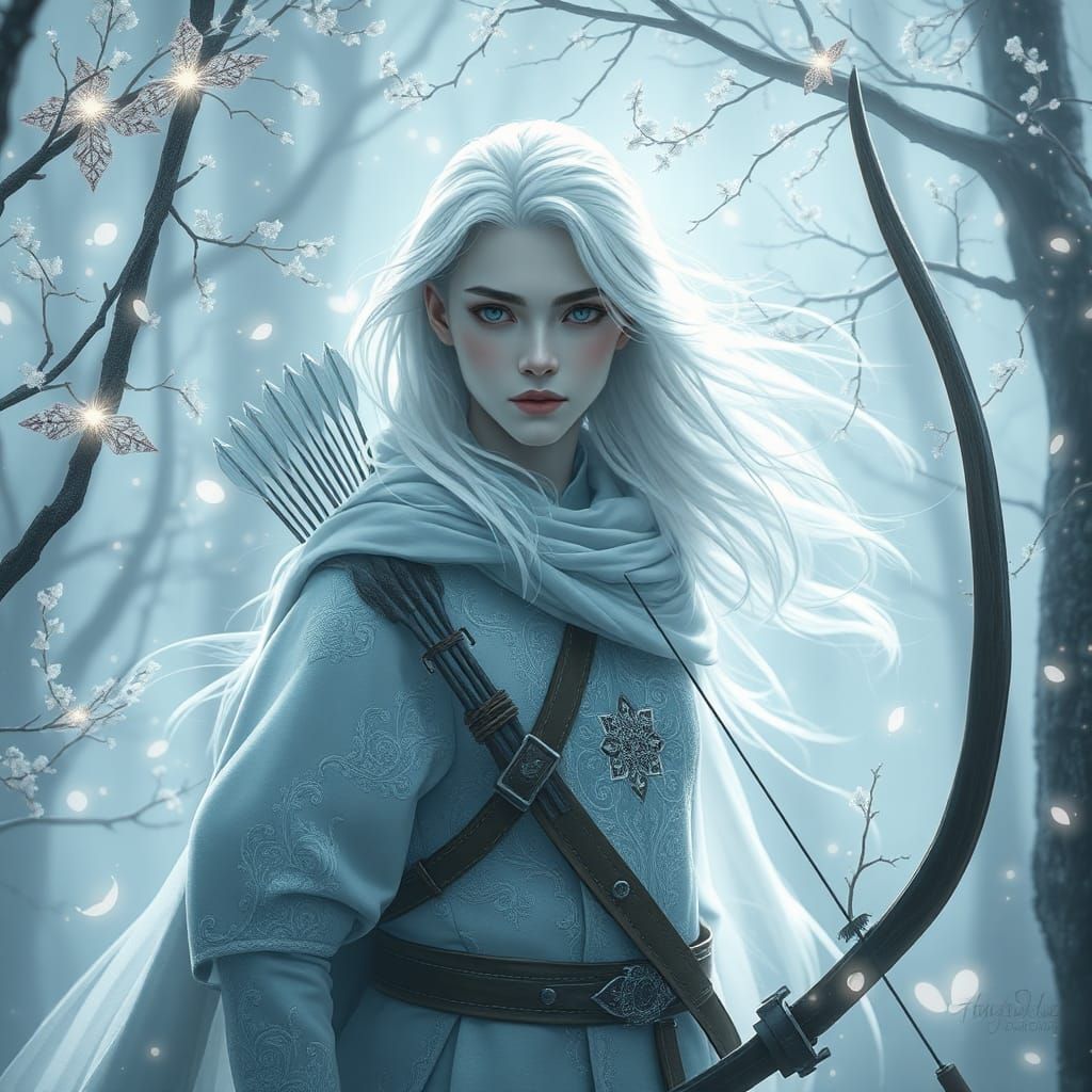 Mystical Archer in Ethereal Forest, Hyperrealistic Art