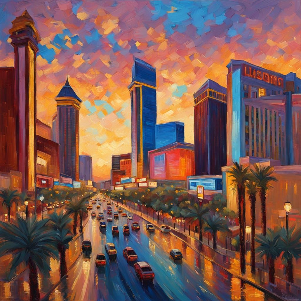 Las Vegas Cityscape in Expressionist Oil Painting Style