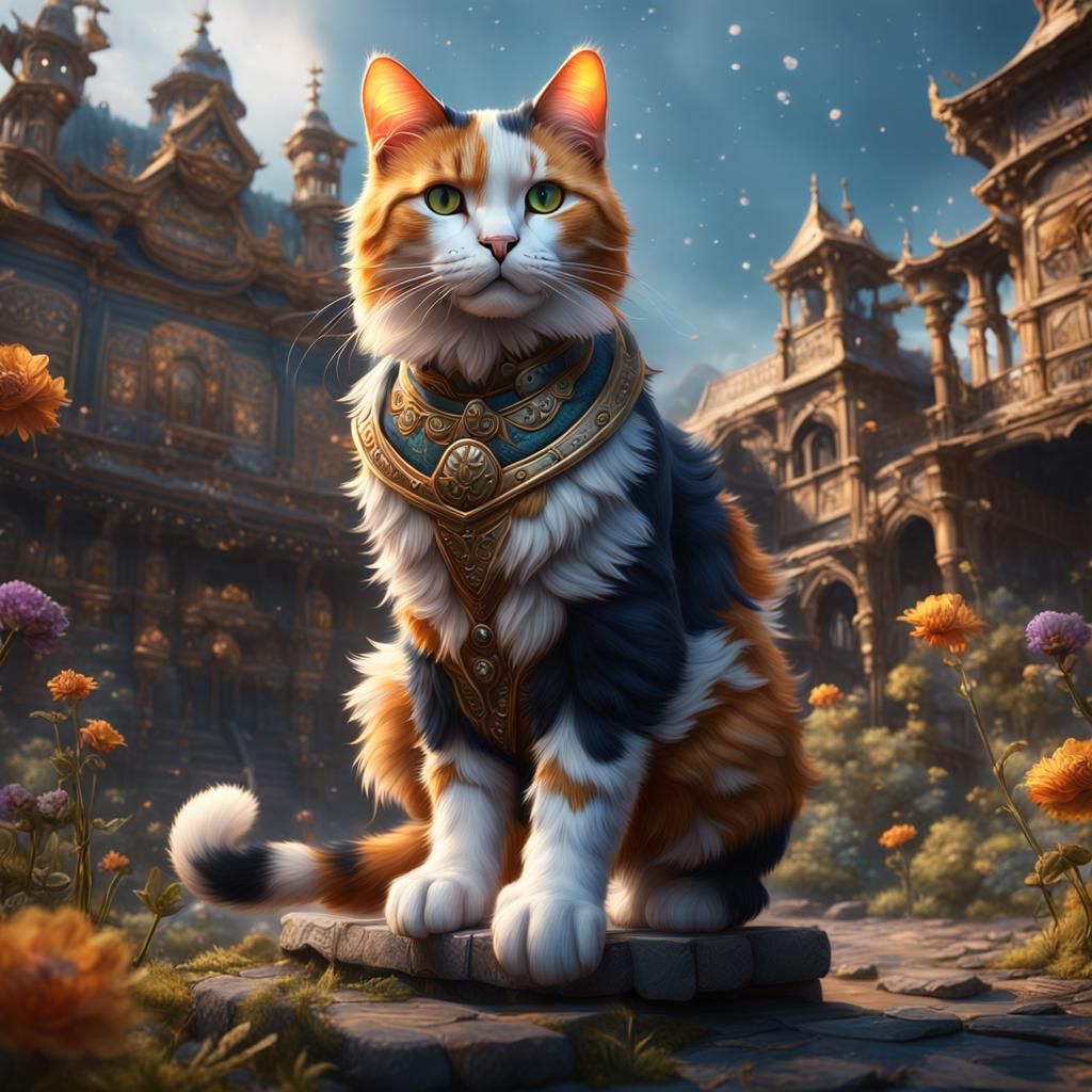Detailed Calico Cat Matte Painting